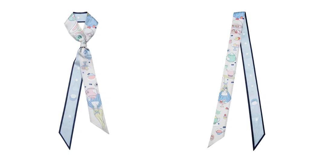 Custom Designer Silk Print Long Narrow Digital Printed Scarf Ribbon