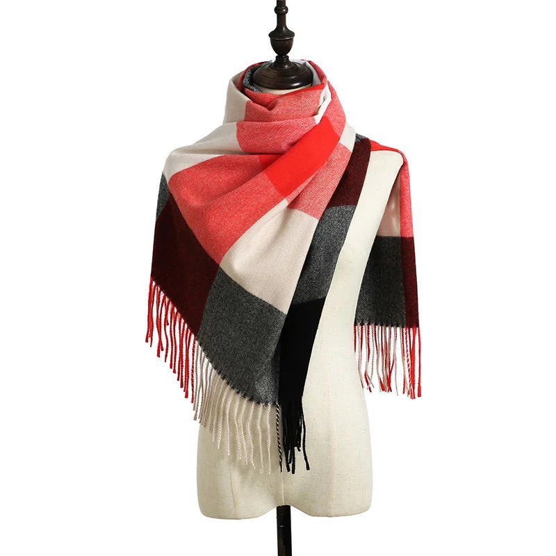 Neck Scarves Shawl Blanket Ladies Plaid Tassel Cashmere Winter Scarf