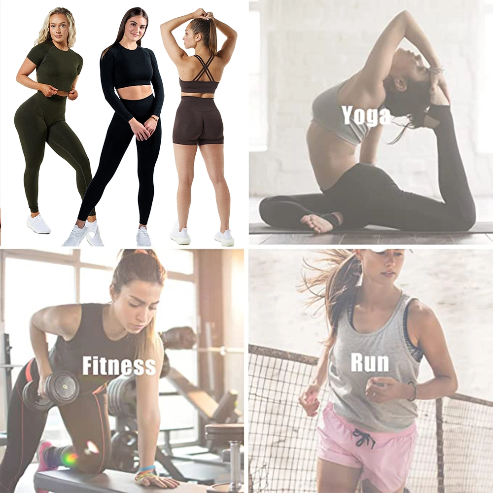 Hot Selling 5PCS Set Sports Fitness Sweat Suits Seamless Compression Gym Clothes for Women, Custom Logo Gym Top + Yoga Shorts + Workout Leggings Active Apparel