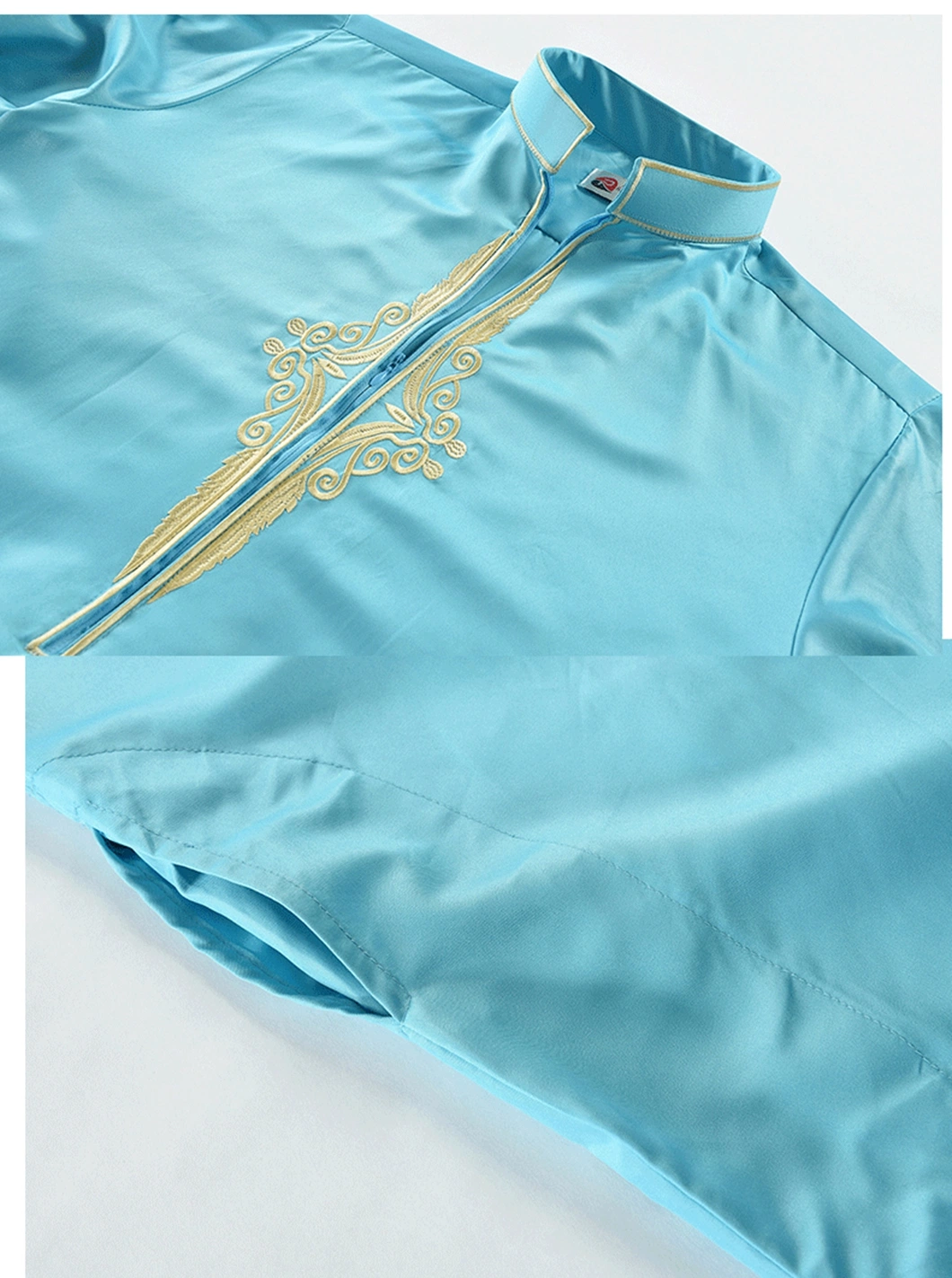 East Stand Collar Casual Muslim Embroidered Satin Long Sleeve Ramadan Arabian Islamic Clothing Men&prime;s Clothes