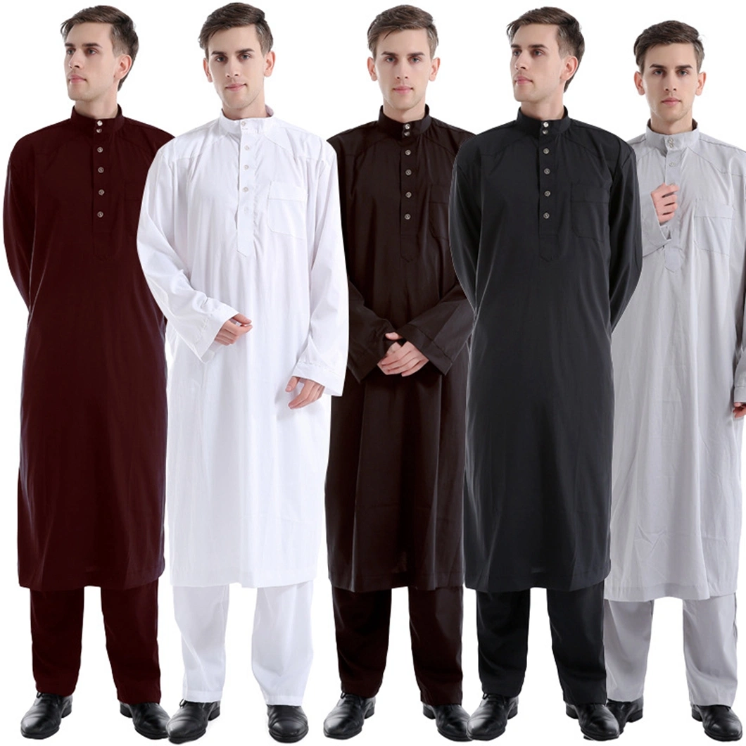 Long Sleeve Men&prime; S Thobe Saudi Style Arabic Men&rsquor; S Arab Robe Men&rsquor; S Muslim Clothes Ramadan Middle East Ethnic Clothes