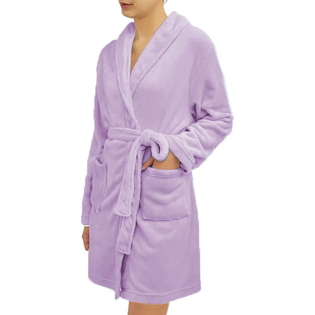 Durable Lavender Women Dressing Gown with Removable Sash