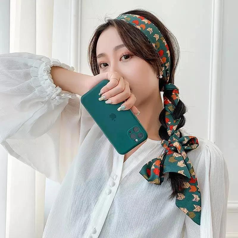 Fashion Designer Long Silk Hair Scarf Women Hair Ribbon Scarf