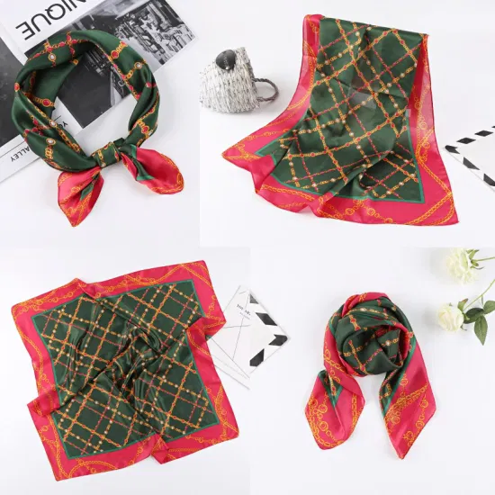 70X70cm Printed Colorful Square Fashion Silk Satin Scarf Polyester Scarves Hairband Bag Band