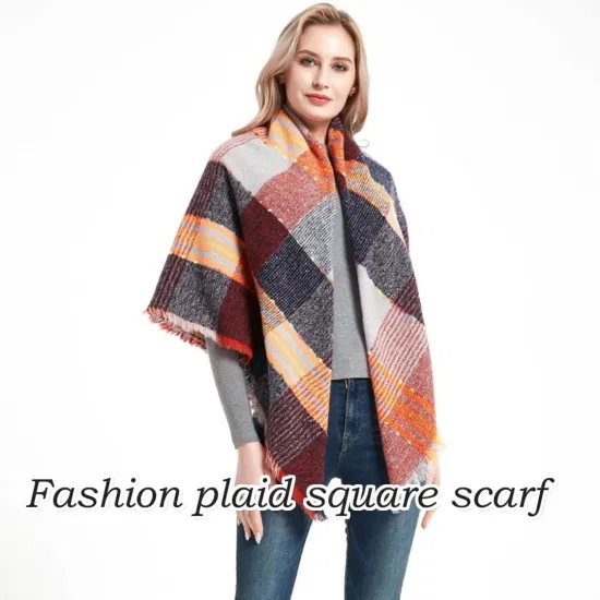 Square or Long Classic Thick Women Checked Plaid Scarf