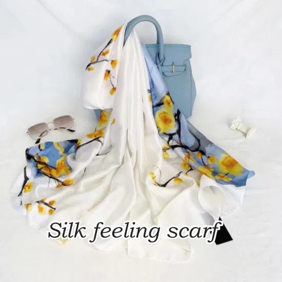 Custom Autumn Stylish Long Silk Feeling Scarf for Ladies